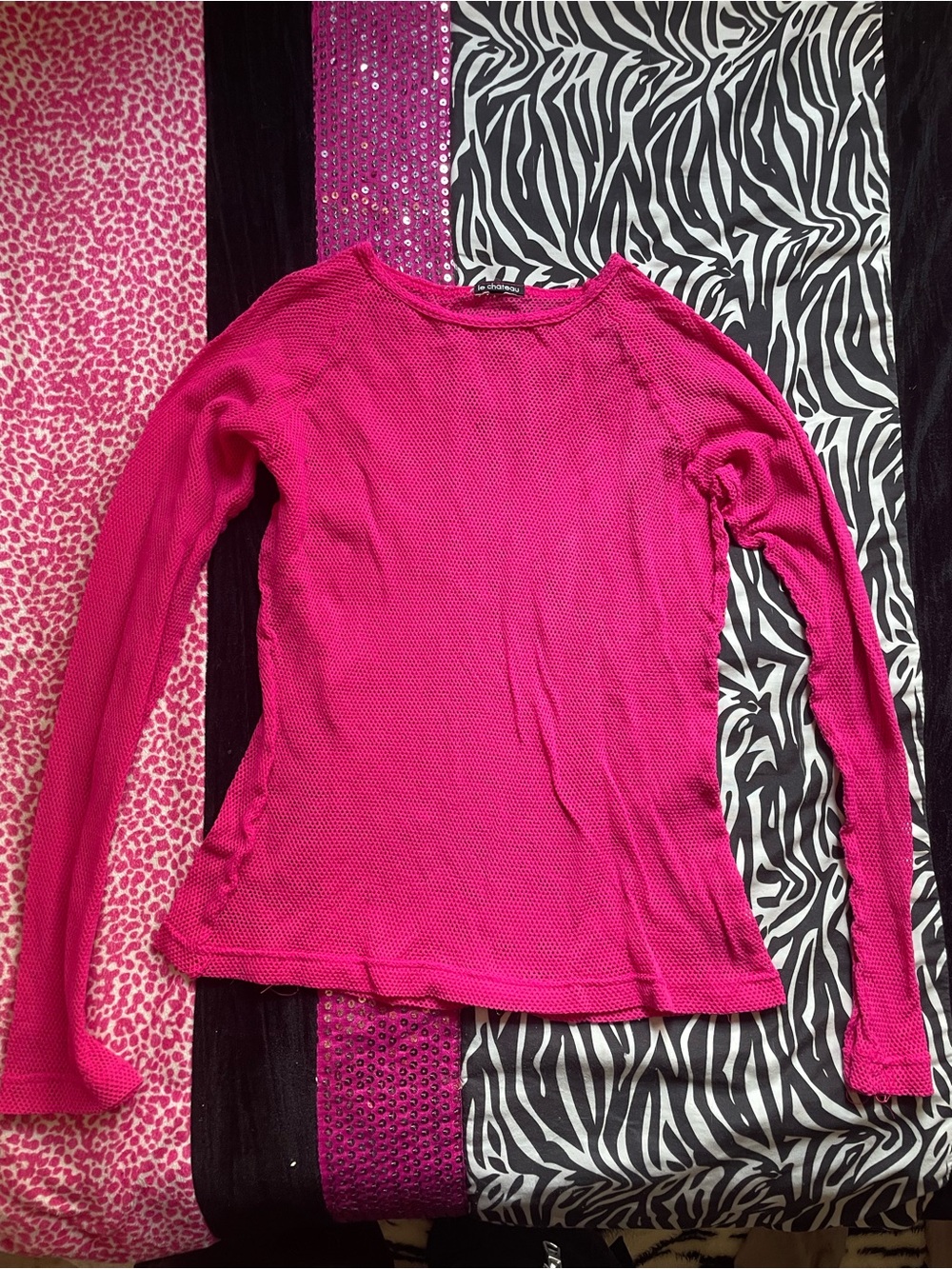 Bright Pink Long Sleeve fishnet type top